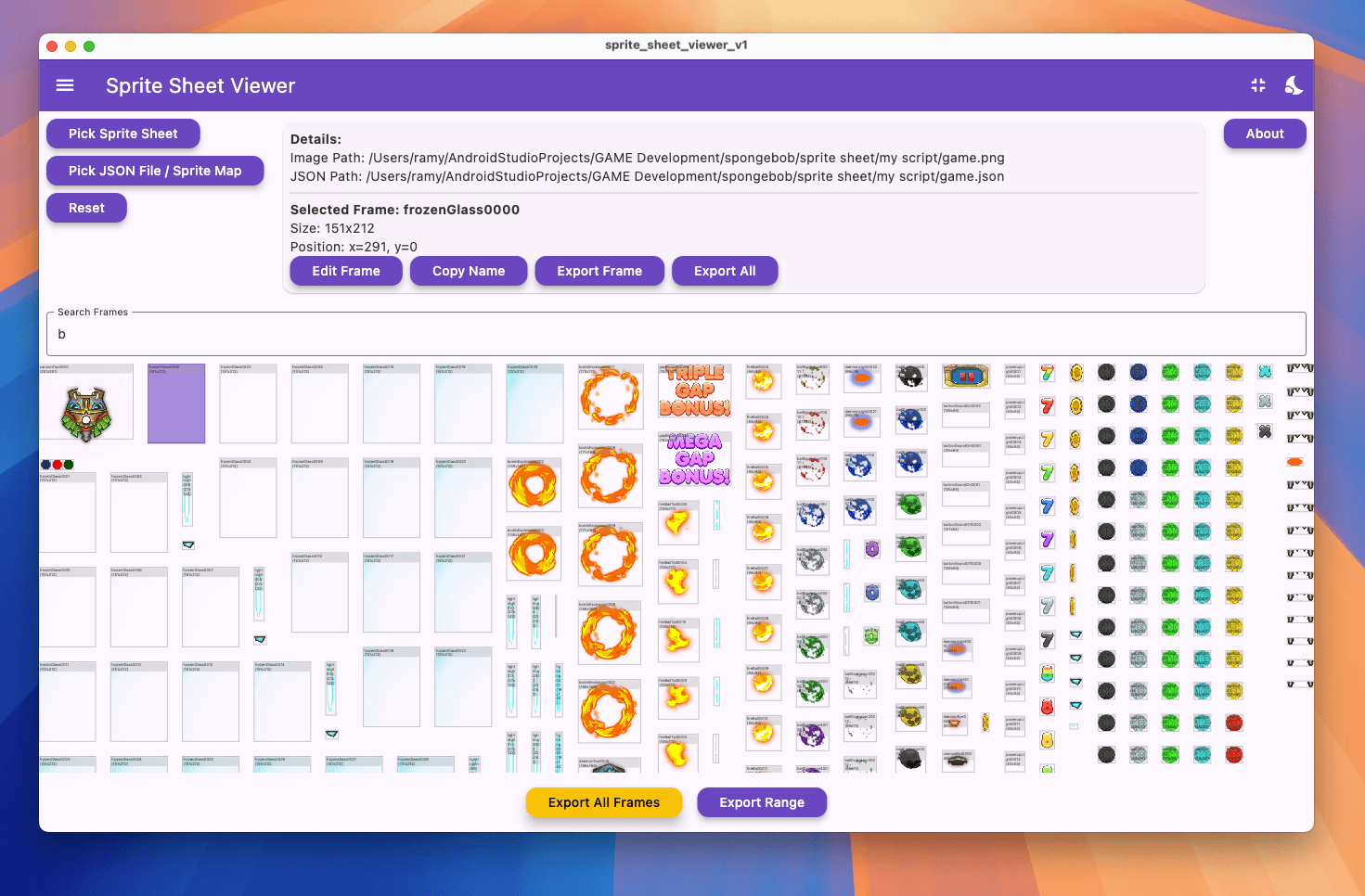 View and edit sprite sheet PNG and JSON atlas